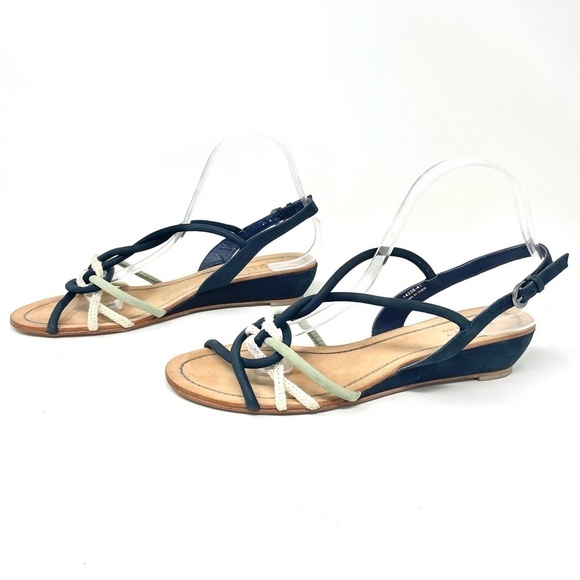 Radley London Navy Braided Leather Tube Strap Mini Wedge Sandals Size 41 - Picture 4 of 10